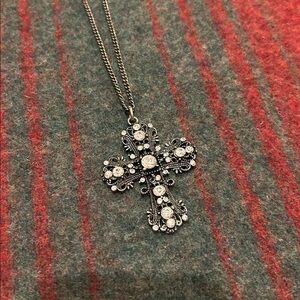 Dark Chain Embellished Cross Necklace